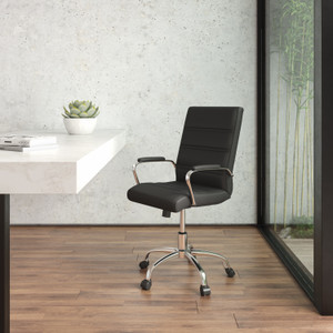 Mid-Back Black LeatherSoft Executive Swivel Office Chair with Chrome Frame and Arms Mid-Back Black LeatherSoft Executive Swivel Office Chair with Chrome Frame and Arms