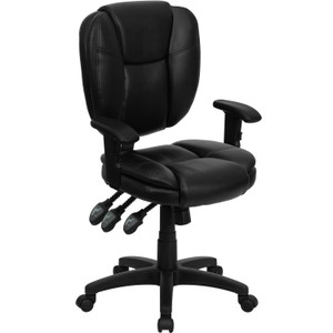 Mid-Back Black LeatherSoft Multifunction Swivel Ergonomic Task Office Chair with Pillow Top Cushioning and Arms Mid-Back Black LeatherSoft Multifunction Swivel Ergonomic Task Office Chair with Pillow Top Cushioning and Arms