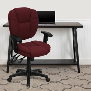 Mid-Back Burgundy Fabric Multifunction Swivel Ergonomic Task Office Chair with Pillow Top Cushioning and Arms Mid-Back Burgundy Fabric Multifunction Swivel Ergonomic Task Office Chair with Pillow Top Cushioning and Arms