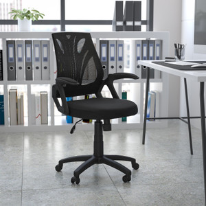 Mid-Back Designer Black Mesh Swivel Task Office Chair with Open Arms Mid-Back Designer Black Mesh Swivel Task Office Chair with Open Arms
