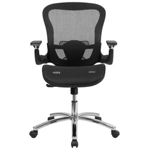Mid-Back Transparent Black Mesh Executive Swivel Ergonomic Office Chair with Synchro-Tilt & Height Adjustable Flip-Up Arms Mid-Back Transparent Black Mesh Executive Swivel Ergonomic Office Chair with Synchro-Tilt & Height Adjustable Flip-Up Arms