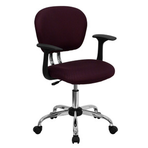 Mid-Back Burgundy Mesh Padded Swivel Task Office Chair with Chrome Base and Arms Mid-Back Burgundy Mesh Padded Swivel Task Office Chair with Chrome Base and Arms