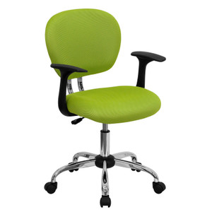 Mid-Back Apple Green Mesh Padded Swivel Task Office Chair with Chrome Base and Arms Mid-Back Apple Green Mesh Padded Swivel Task Office Chair with Chrome Base and Arms