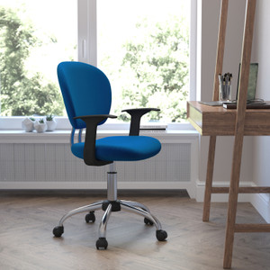 Mid-Back Turquoise Mesh Padded Swivel Task Office Chair with Chrome Base and Arms Mid-Back Turquoise Mesh Padded Swivel Task Office Chair with Chrome Base and Arms