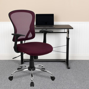 Mid-Back Burgundy Mesh Swivel Task Office Chair with Chrome Base and Arms Mid-Back Burgundy Mesh Swivel Task Office Chair with Chrome Base and Arms