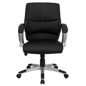 Mid-Back Black Leather Contemporary Swivel Manager's Chair with Arms Mid-Back Black Leather Contemporary Swivel Manager's Chair with Arms