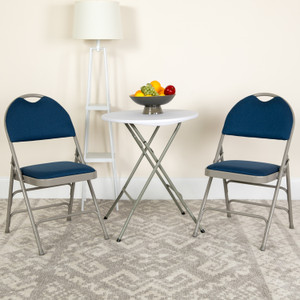 HERCULES Series Ultra-Premium Triple Braced Navy Fabric Metal Folding Chair with Easy-Carry Handle HERCULES Series Ultra-Premium Triple Braced Navy Fabric Metal Folding Chair with Easy-Carry Handle