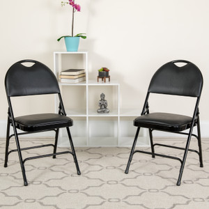 HERCULES Series Ultra-Premium Triple Braced Black Vinyl Metal Folding Chair with Easy-Carry Handle HERCULES Series Ultra-Premium Triple Braced Black Vinyl Metal Folding Chair with Easy-Carry Handle