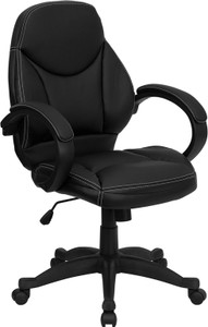 Mid-Back Black Leather Contemporary Executive Swivel Chair with Arms Mid-Back Black Leather Contemporary Executive Swivel Chair with Arms