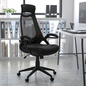 High Back Black Mesh Executive Swivel Office Chair with Flip-Up Arms High Back Black Mesh Executive Swivel Office Chair with Flip-Up Arms