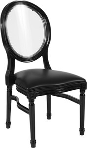 900 lb. Capacity King Louis Chair with Transparent Back, Black Vinyl Seat and Black Frame 900 lb. Capacity King Louis Chair with Transparent Back, Black Vinyl Seat and Black Frame