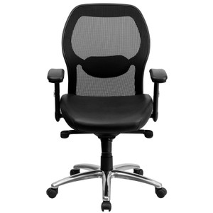 Mid-Back Black Super Mesh Executive Swivel Office Chair with LeatherSoft Seat, Knee Tilt Control and Adjustable Lumbar & Arms Mid-Back Black Super Mesh Executive Swivel Office Chair with LeatherSoft Seat, Knee Tilt Control and Adjustable Lumbar & Arms