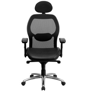High Back Black Super Mesh Executive Swivel Chair with Leather Seat, Knee Tilt Control and Adjustable Arms High Back Black Super Mesh Executive Swivel Chair with Leather Seat, Knee Tilt Control and Adjustable Arms