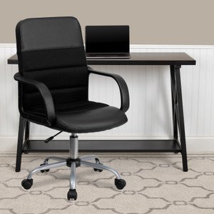 Mid-Back Black LeatherSoft and Mesh Swivel Task Office Chair with Arms Mid-Back Black LeatherSoft and Mesh Swivel Task Office Chair with Arms