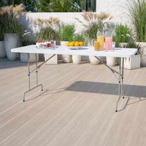 6-Foot Height Adjustable Granite White Plastic Folding Table 6-Foot Height Adjustable Granite White Plastic Folding Table
