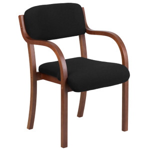Contemporary Walnut Wood Side Reception Chair with Arms and Black Fabric Seat Contemporary Walnut Wood Side Reception Chair with Arms and Black Fabric Seat