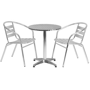 23.5'' Round Aluminum Indoor-Outdoor Table Set with 2 Slat Back Chairs 23.5'' Round Aluminum Indoor-Outdoor Table Set with 2 Slat Back Chairs