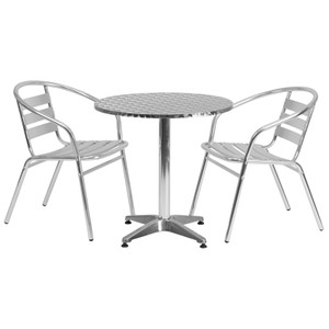27.5'' Round Aluminum Indoor-Outdoor Table Set with 2 Slat Back Chairs 27.5'' Round Aluminum Indoor-Outdoor Table Set with 2 Slat Back Chairs