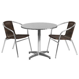 31.5'' Round Aluminum Indoor-Outdoor Table Set with 2 Dark Brown Rattan Chairs 31.5'' Round Aluminum Indoor-Outdoor Table Set with 2 Dark Brown Rattan Chairs