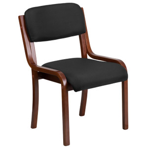 Contemporary Walnut Wood Side Reception Chair with Black Fabric Seat Contemporary Walnut Wood Side Reception Chair with Black Fabric Seat