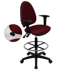 Mid-Back Burgundy Fabric Multifunction Ergonomic Drafting Chair with Adjustable Lumbar Support and Adjustable Arms Mid-Back Burgundy Fabric Multifunction Ergonomic Drafting Chair with Adjustable Lumbar Support and Adjustable Arms