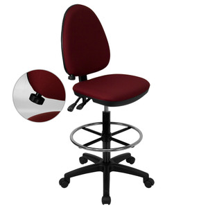 Mid-Back Burgundy Fabric Multifunction Ergonomic Drafting Chair with Adjustable Lumbar Support Mid-Back Burgundy Fabric Multifunction Ergonomic Drafting Chair with Adjustable Lumbar Support