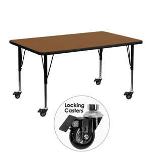 Mobile 24''W x 48''L Rectangular Oak HP Laminate Activity Table - Height Adjustable Short Legs Mobile 24''W x 48''L Rectangular Oak HP Laminate Activity Table - Height Adjustable Short Legs