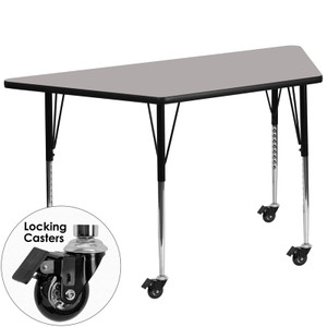 Mobile 25''W x 45''L Trapezoid Grey HP Laminate Activity Table - Standard Height Adjustable Legs Mobile 25''W x 45''L Trapezoid Grey HP Laminate Activity Table - Standard Height Adjustable Legs