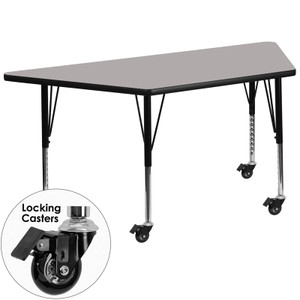 Mobile 25''W x 45''L Trapezoid Grey HP Laminate Activity Table - Height Adjustable Short Legs Mobile 25''W x 45''L Trapezoid Grey HP Laminate Activity Table - Height Adjustable Short Legs