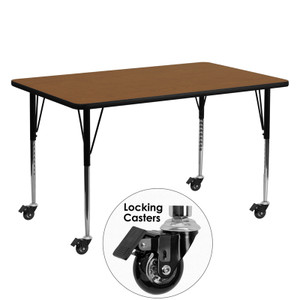 Mobile 24''W x 60''L Rectangular Oak HP Laminate Activity Table - Standard Height Adjustable Legs Mobile 24''W x 60''L Rectangular Oak HP Laminate Activity Table - Standard Height Adjustable Legs