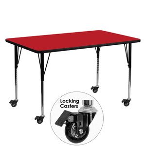 Mobile 24''W x 60''L Rectangular Red HP Laminate Activity Table - Standard Height Adjustable Legs Mobile 24''W x 60''L Rectangular Red HP Laminate Activity Table - Standard Height Adjustable Legs