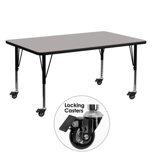 Mobile 24''W x 60''L Rectangular Grey HP Laminate Activity Table - Height Adjustable Short Legs Mobile 24''W x 60''L Rectangular Grey HP Laminate Activity Table - Height Adjustable Short Legs