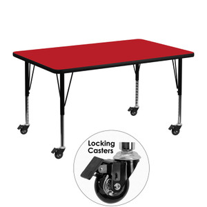 Mobile 30''W x 48''L Rectangular Red HP Laminate Activity Table - Height Adjustable Short Legs Mobile 30''W x 48''L Rectangular Red HP Laminate Activity Table - Height Adjustable Short Legs