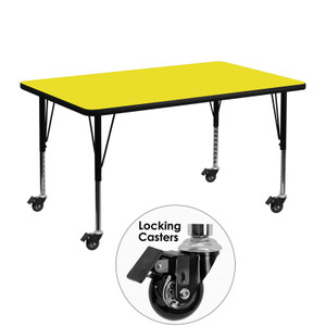 Mobile 30''W x 48''L Rectangular Yellow HP Laminate Activity Table - Height Adjustable Short Legs Mobile 30''W x 48''L Rectangular Yellow HP Laminate Activity Table - Height Adjustable Short Legs