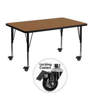 Mobile 30''W x 48''L Rectangular Oak Thermal Laminate Activity Table - Height Adjustable Short Legs Mobile 30''W x 48''L Rectangular Oak Thermal Laminate Activity Table - Height Adjustable Short Legs