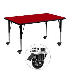 Mobile 30''W x 48''L Rectangular Red Thermal Laminate Activity Table - Height Adjustable Short Legs Mobile 30''W x 48''L Rectangular Red Thermal Laminate Activity Table - Height Adjustable Short Legs
