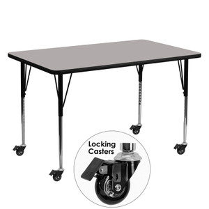 Mobile 30''W x 60''L Rectangular Grey HP Laminate Activity Table - Standard Height Adjustable Legs Mobile 30''W x 60''L Rectangular Grey HP Laminate Activity Table - Standard Height Adjustable Legs