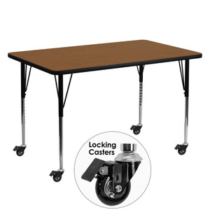 Mobile 30''W x 60''L Rectangular Oak HP Laminate Activity Table - Standard Height Adjustable Legs Mobile 30''W x 60''L Rectangular Oak HP Laminate Activity Table - Standard Height Adjustable Legs