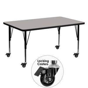 Mobile 30''W x 60''L Rectangular Grey HP Laminate Activity Table - Height Adjustable Short Legs Mobile 30''W x 60''L Rectangular Grey HP Laminate Activity Table - Height Adjustable Short Legs
