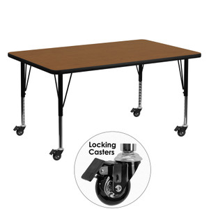 Mobile 30''W x 60''L Rectangular Oak HP Laminate Activity Table - Height Adjustable Short Legs Mobile 30''W x 60''L Rectangular Oak HP Laminate Activity Table - Height Adjustable Short Legs