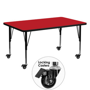 Mobile 30''W x 60''L Rectangular Red HP Laminate Activity Table - Height Adjustable Short Legs Mobile 30''W x 60''L Rectangular Red HP Laminate Activity Table - Height Adjustable Short Legs