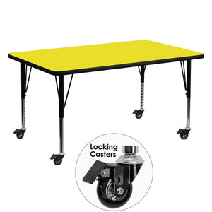 Mobile 30''W x 60''L Rectangular Yellow HP Laminate Activity Table - Height Adjustable Short Legs Mobile 30''W x 60''L Rectangular Yellow HP Laminate Activity Table - Height Adjustable Short Legs