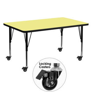 Mobile 30''W x 60''L Rectangular Yellow Thermal Laminate Activity Table - Height Adjustable Short Legs Mobile 30''W x 60''L Rectangular Yellow Thermal Laminate Activity Table - Height Adjustable Short Legs