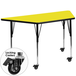 Mobile 29.5''W x 57.25''L Trapezoid Yellow HP Laminate Activity Table - Standard Height Adjustable Legs Mobile 29.5''W x 57.25''L Trapezoid Yellow HP Laminate Activity Table - Standard Height Adjustable Legs