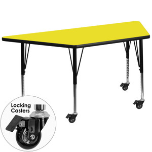 Mobile 29.5''W x 57.25''L Trapezoid Yellow HP Laminate Activity Table - Height Adjustable Short Legs Mobile 29.5''W x 57.25''L Trapezoid Yellow HP Laminate Activity Table - Height Adjustable Short Legs