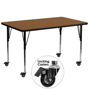 Mobile 30''W x 72''L Rectangular Oak HP Laminate Activity Table - Standard Height Adjustable Legs Mobile 30''W x 72''L Rectangular Oak HP Laminate Activity Table - Standard Height Adjustable Legs