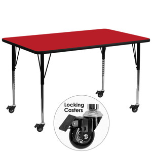 Mobile 30''W x 72''L Rectangular Red HP Laminate Activity Table - Standard Height Adjustable Legs Mobile 30''W x 72''L Rectangular Red HP Laminate Activity Table - Standard Height Adjustable Legs