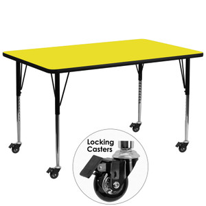 Mobile 30''W x 72''L Rectangular Yellow HP Laminate Activity Table - Standard Height Adjustable Legs Mobile 30''W x 72''L Rectangular Yellow HP Laminate Activity Table - Standard Height Adjustable Legs