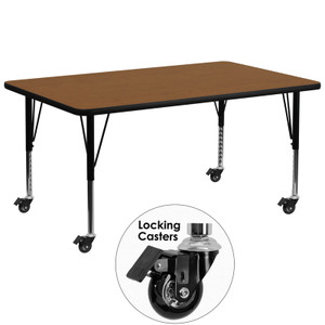 Mobile 30''W x 72''L Rectangular Oak HP Laminate Activity Table - Height Adjustable Short Legs Mobile 30''W x 72''L Rectangular Oak HP Laminate Activity Table - Height Adjustable Short Legs