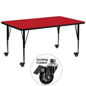 Mobile 30''W x 72''L Rectangular Red HP Laminate Activity Table - Height Adjustable Short Legs Mobile 30''W x 72''L Rectangular Red HP Laminate Activity Table - Height Adjustable Short Legs